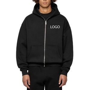 Sweat-shirts à capuche zippés en molleton French Terry 100% coton noir 485 GSM pour hommes, coupe ample et oversize, logo personnalisé, fabrication OEM, streetwear. - Product Image 2