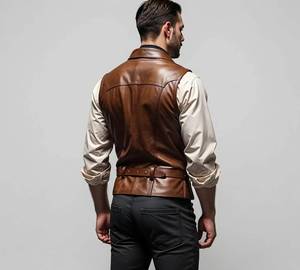 Handmade Brown Leather Gothic Vest for Men – Vintage Steampunk Biker Festival <b>Waistcoat</b> - Product Image 3