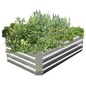 Rectangular Galvanized Steel Raised Garden Planter Bed - 3ft x 4ft - Outdoor for Plants, Vegetables and Flower - Silver