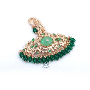 Abhinav Emerald Green Polki Designer Brooch - Product Image 3