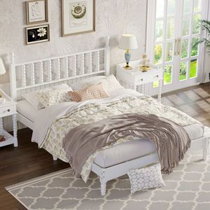 Letto matrimoniale in legno stile retrò con testiera intagliata a forma di zucca, colore noce, dotato di supporto a doghe in legno fatto a mano - Product Image 2