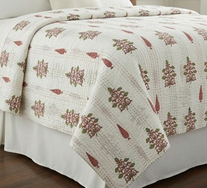 Hand Block Printed 100% Cotton Traditional Kantha <b>Quilt</b> Reversible Floral Design All-Season Neutral Style Home <b>Bedding</b> 60x90 - Product Image 4
