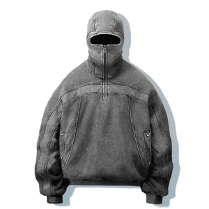 Sudadera con capucha de forro polar de color liso para hombre, con media cremallera, ajuste holgado, cortavientos, de algodón, informal, para invierno, estilo urbano - Product Image 1