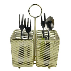 Vintage Rose Gold Stainless Steel Cutlery Holder Modern Wire Mesh Flatware Organizer Countertop Spoon Fork Storage <b>Caddy</b> - Product Image 5