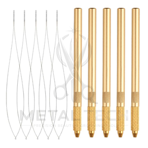 Gold Hair Extension Wire Loop <b>Threader</b> Kit Holder Handle <b>Needle</b> Accessories Set for Micro Rings Beads Extension Application - Product Image 4