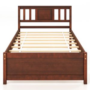Cama de Plataforma de Madera con Cabecera y Soporte de Láminas de Madera, Muebles de Dormitorio Elegantes y Naturales - Product Image 1