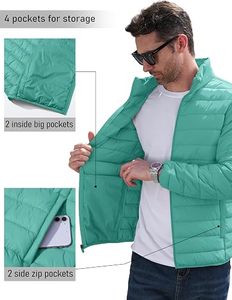 <b>Men's</b> Lightweight Packable Down Coat Waterproof Winter Hooded Jacket with 100% Down Filling Casual Storage <b>Pouch</b> - Product Image 4