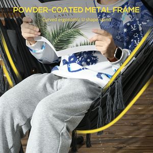 Sedia a dondolo amaca grigio scuro in vimini/metallo/tela con supporto e tasca laterale, poggiatesta per patio di hotel e uso esterno - Product Image 4
