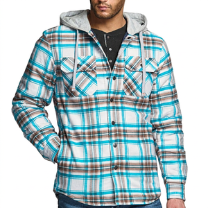 Camisa con Capucha a Cuadros para Hombre, con Bolsillos, Estilo Casual para Otoño, Cuello Camisero, Cierre de Botones, Corte Regular - Product Image 4