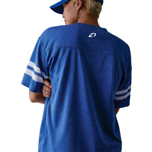 Y2K Streetwear American Football Jersey Mesh Blue Sports Striped <b>Top</b> Sublimated Soccer Wear for Men's USA style Sportswear Shirt - Product Image 5