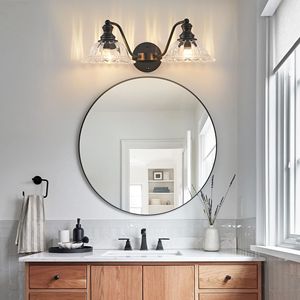 Applique da Bagno Vintage a 2 Luci da 20 Pollici, Elegante Lampada da Parete in Metallo Nero e Vetro - Product Image 2
