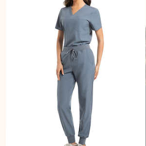 Ensemble de tenues médicales pour femmes en gros – Blouse extensible à col en V et pantalon jogger respirant pour infirmières, personnel hospitalier, et professionnels dentaires et chirurgicaux - Product Image 4