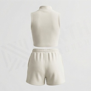 Women's 2 Piece <b>Knitted</b> <b>Set</b> Sleeveless Turtleneck Crop Top and Above Knee Shorts Solid Color Casual Wear Spring Summer - Product Image 2