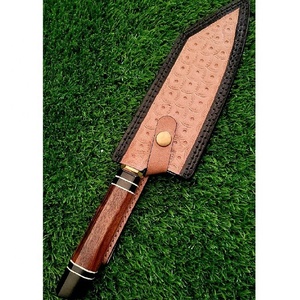 Couteau de chef en acier au carbone fait main sur mesure avec manche en bois de rose et gaine en cuir fin couteau damas chefskills - Product Image 5