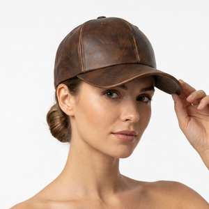 Casquette de baseball vintage en cuir PU, 6 panneaux, ajustée, unisexe, couleur unie, chapeau décontracté pour adultes - Product Image 3