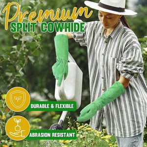 Gants de jardinage en cuir, gants de jardin robustes anti-épines à manches longues, gants de jardinage pour la taille des roses et le désherbage jusqu'au coude - Product Image 5