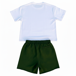 Conjunto de Camiseta y Pantalones Cortos de Algodón Unisex Ethereal Forge, Cuello Redondo, Manga Corta, Cordón Ajustable, Estampado Verde y Blanco, Ropa Casual de Verano - Product Image 2