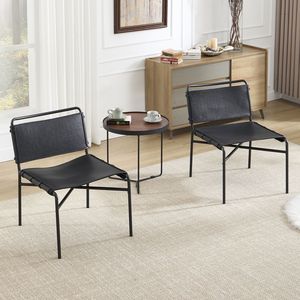 Sedia moderna in pelle retrò per il tempo libero 2 pezzi marrone medievale senza bracciali con gamba in metallo nero per soggiorno - Product Image 1