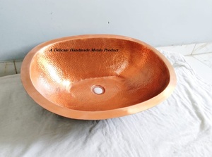 Lavabo Ovalado de Cobre Duradero Delicate Metals DS-149 con Acabado Cobre Antiguo de 40CM, Hecho en India para Baños de Lujo - Product Image 2