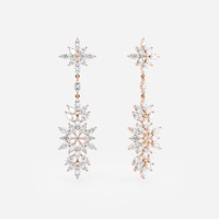 Boucles d'oreilles chandelier de luxe en or massif 14 carats, diamants tendance, taille marquise, motif floral, bijoux unisexes pour fêtes et mariages