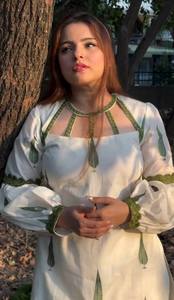 <b>Women</b> White Digital Printed <b>Kurta</b> Set with Green Leaf Print Dupatta and Palazzo Pants Traditional Pakistani Suit - Product Image 5