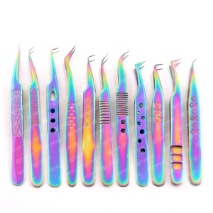 Professionnel personnalisable en acier inoxydable Volume russe Extension de cils pince à épiler ensemble fibre arc-en-ciel pointu sourcil beauté - Product Image 1