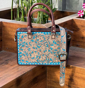 ใหม่สไตล์วินเทจแฮนด์เมด Turquoise เครื่องมือหนัง Tote กระเป๋าใหม่สไตล์ตะวันตก Turquoise เครื่องมือหนังคลัทช์ผู้หญิงชุด Combo - Product Image 4