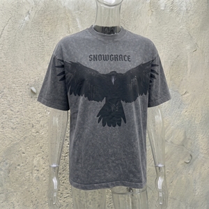 Camiseta Snowgrace para Hombre, Talla Grande, Estampado de Cuervo Negro, Manga Corta, Algodón Jersey, Cuello Redondo, Estilo Casual - Product Image 4