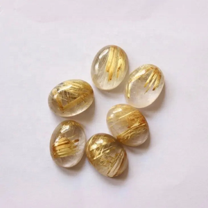 Superventas 8x10mm rutilo dorado Natural ovalado liso cabujón suelto hecho a mano cuarzo piedras preciosas joyería piedra semipreciosa en Sal - Product Image 1
