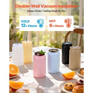 Set di 12 Tumbler in Acciaio Inox Multicolore da 16 oz con Coperchi e Cannucce, Tazze per Sublimazione Doppia - Product Image 5