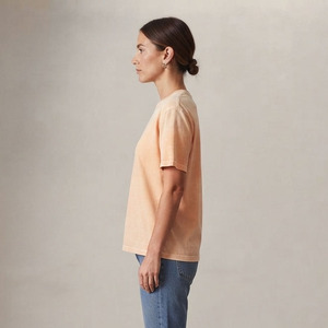 T-shirt en coton à manches courtes pour femme, coupe ample, col rond, couleur unie, décontracté, respirant, longueur normale, effet délavé soleil, printemps-été - Product Image 4