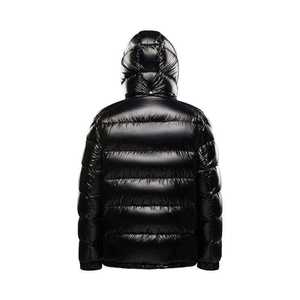 Veste matelassée à capuche noire pour homme, coupe-vent, rembourrée de duvet, fermeture éclair, manteau d'hiver décontracté, coupe régulière, coque en nylon épaisse - Product Image 2