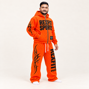 <b>Rhinestone</b> Graphic Print Hooded <b>Jacket</b> Relaxed Sweatpants Custom Sportswear Sets for Mens with Full Zip Fleece Tracksuit - Product Image 2