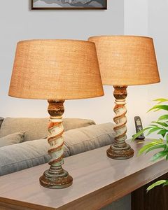 <b>Rustic</b> Turquoise Round <b>Table</b> Lamp Beige Fabric Drum Shade Decorative <b>Bedside</b> Floor Lamp for Bedroom Living Room Housewarming - Product Image 2