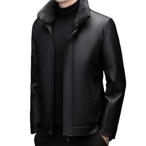 Veste de moto en cuir pour hommes Style britannique High Street 2024 hiver décontracté Super doux toile doublure en peluche imperméable chaud - Product Image 1
