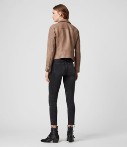 Women Shearling Lined Biker Coat Zipper Stand Collar Breathable Outerwear for Autumn - Product Image 3