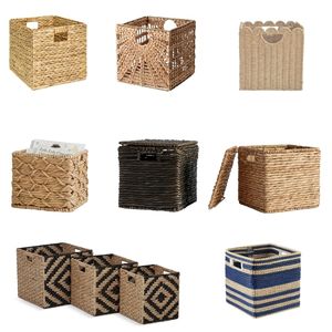 Boîte de rangement SHELF CUBE en jonc de mer et jacinthe, pour l'organisation domestique, avec poignées découpées, option pliable - Product Image 1