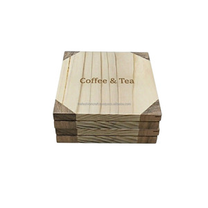 Eco-Friendly Handmade Pine Wood Coaster Set of 4 Modern Square 10mm Thick Wooden Tea & Coffee <b>Cup</b> <b>Mats</b> - Product Image 3