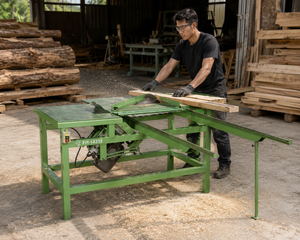 เครื่องเลื่อยวงเดือนตั้งโต๊ะ FH143E Tayo ขนาด 3.5 นิ้ว ความสามารถในการตัด 0-45 องศา เครื่องจักรงานไม้ โครงโลหะสีเขียว มอเตอร์ความปลอดภัยสูง - Product Image 1