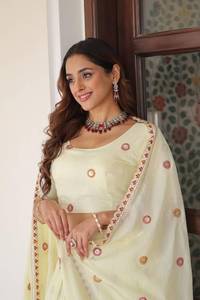 Lehenga Choli con Bordado Color Marfil para Mujer, Traje Étnico Tradicional Indio con Dupatta, Colección para Bodas y Festivales - Product Image 6