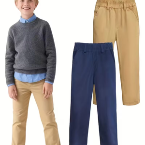 Medium-Large High School Children Back-To-School Solid Color Uniform Trousers 100% Cotton Canvas Woven Pocket Loose Tight Waist - Product Image 1