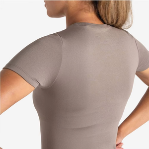 Camiseta Deportiva para Mujer OEM, Material Elástico que Absorbe el Sudor, Cómoda para Hacer Ejercicio, Camiseta para Gimnasio, Correr, Yoga, Venta al por Mayor - Product Image 4