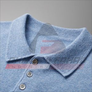 Pull en cachemire à manches courtes pour homme, col polo, tricot décontracté, couche de base à demi-manches pour l'automne - Product Image 5