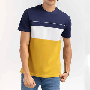 High Quality Custom CottonColor Blocked T-Shirt Short Sleeve O-Neck Regular Fit Casual Knitted Cotton <b>Top</b> Contrast Trim Solid De - Product Image 4