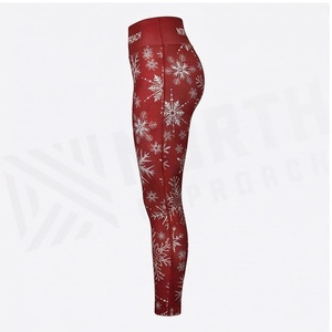 Leggings de yoga taille haute imprimé flocons de neige rouges, longueur intégrale, extensibles dans les quatre sens, en Spandex et Polyester, vêtements de sport pour femmes - Product Image 3