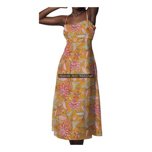 New Cotton Hand Block Print Spaghetti Strap Floor-Length Eco-Friendly Women's <b>Dress</b> - Product Image 2