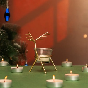 Golden Deer Shape Candle Stand With <b>Glass</b> Holder For Christmas Home Decoration - Product Image 1