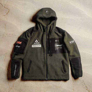 Tactical Techwear <b>Sherpa</b> Fleece <b>Jacket</b> <b>Men</b> Cyberpunk Streetwear Hooded Utility Cargo Coat Urban Outdoor Winter Warm Windbreaker - Product Image 1