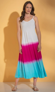 Tie-Dye Dip-Hem V-neck <b>Elastic</b> Back Bohemian Flared Hem Maxi <b>Dress</b> Spaghetti Strap Sleeves Natural Eco-Friendly Breathable - Product Image 6