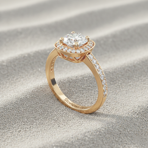 Bague de fiançailles style vintage avec halo de diamants en forme de panier, plaquée or rose, certifiée - Product Image 3